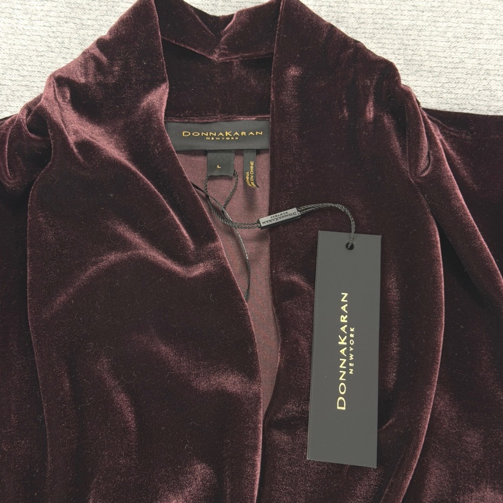 Donna Karan New York Velvet Twist Front Midi Dress Falling Leaves Purple L $165 - Picture 3 of 15